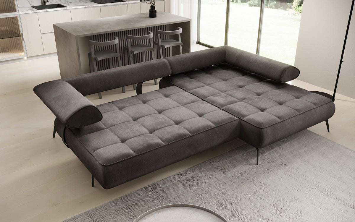 Luxuriöses Ecksofa Sydney L II: Samt, elektrisch verstellbar, stilvoll, bequem