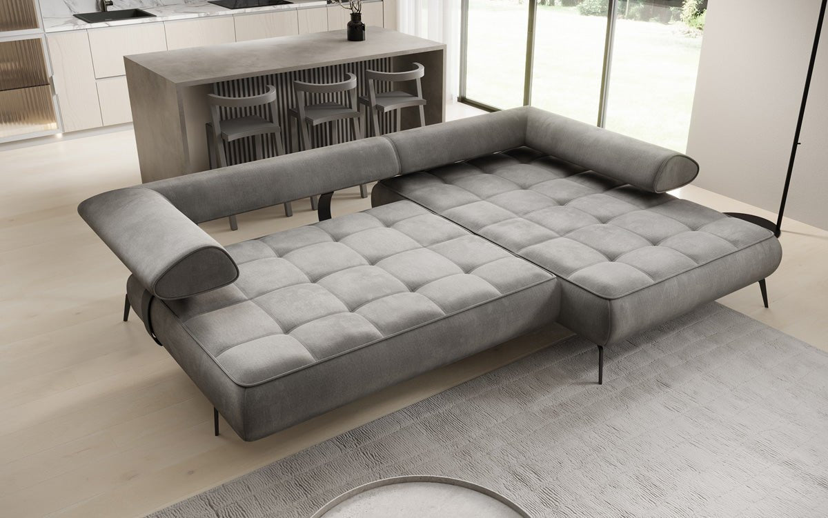 Luxuriöses Ecksofa Sydney L II: Samt, elektrisch verstellbar, stilvoll, bequem