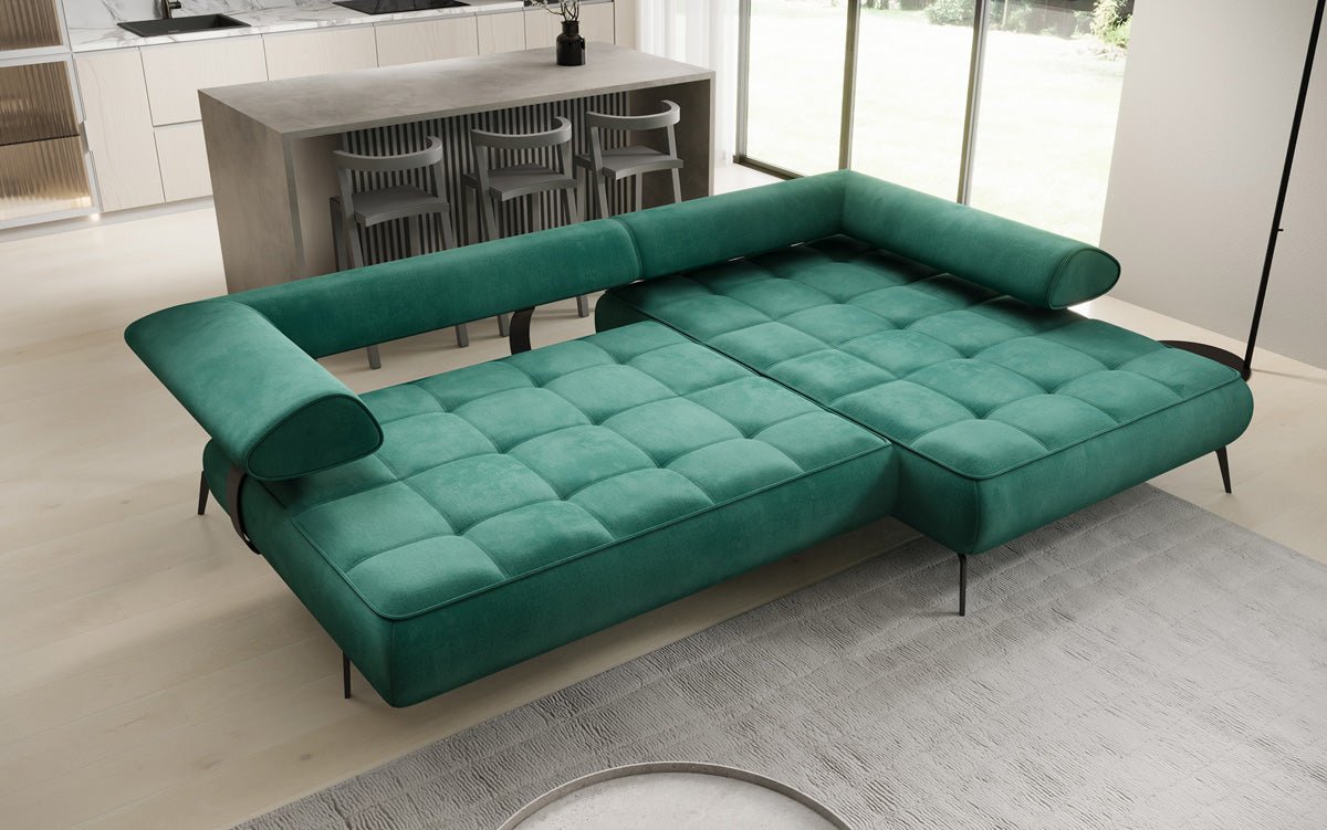 Luxuriöses Ecksofa Sydney L II: Samt, elektrisch verstellbar, stilvoll, bequem