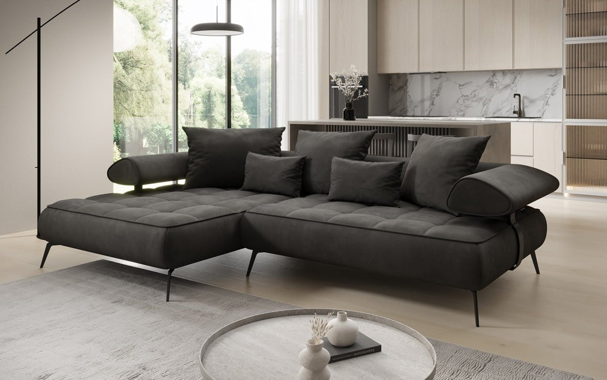 Luxuriöses Ecksofa Sydney L II: Samt, elektrisch verstellbar, stilvoll, bequem
