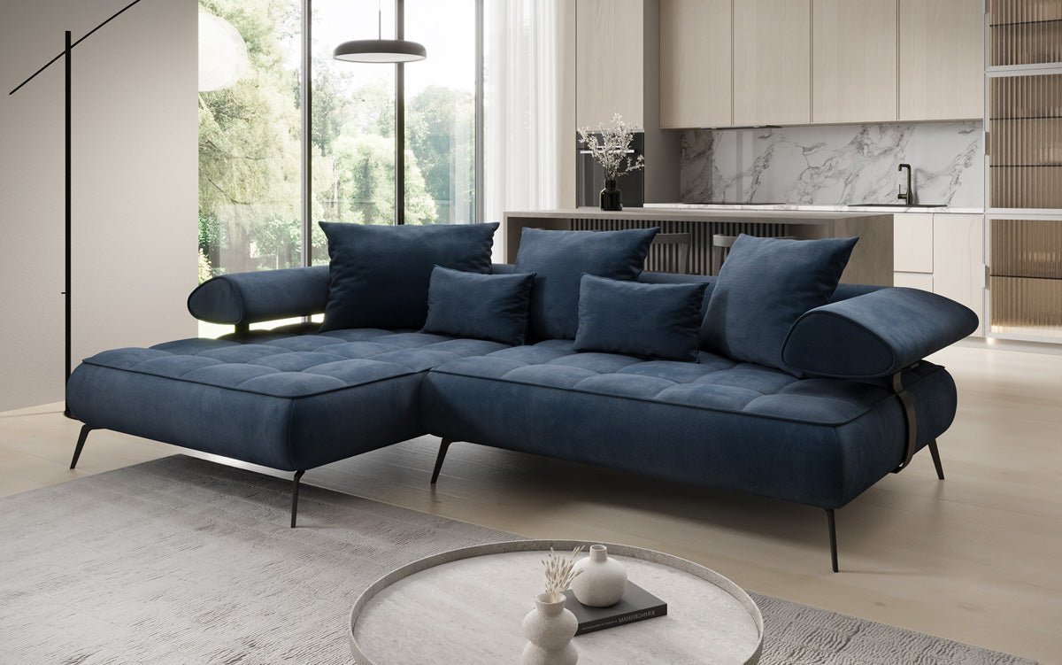 Luxuriöses Ecksofa Sydney L II: Samt, elektrisch verstellbar, stilvoll, bequem