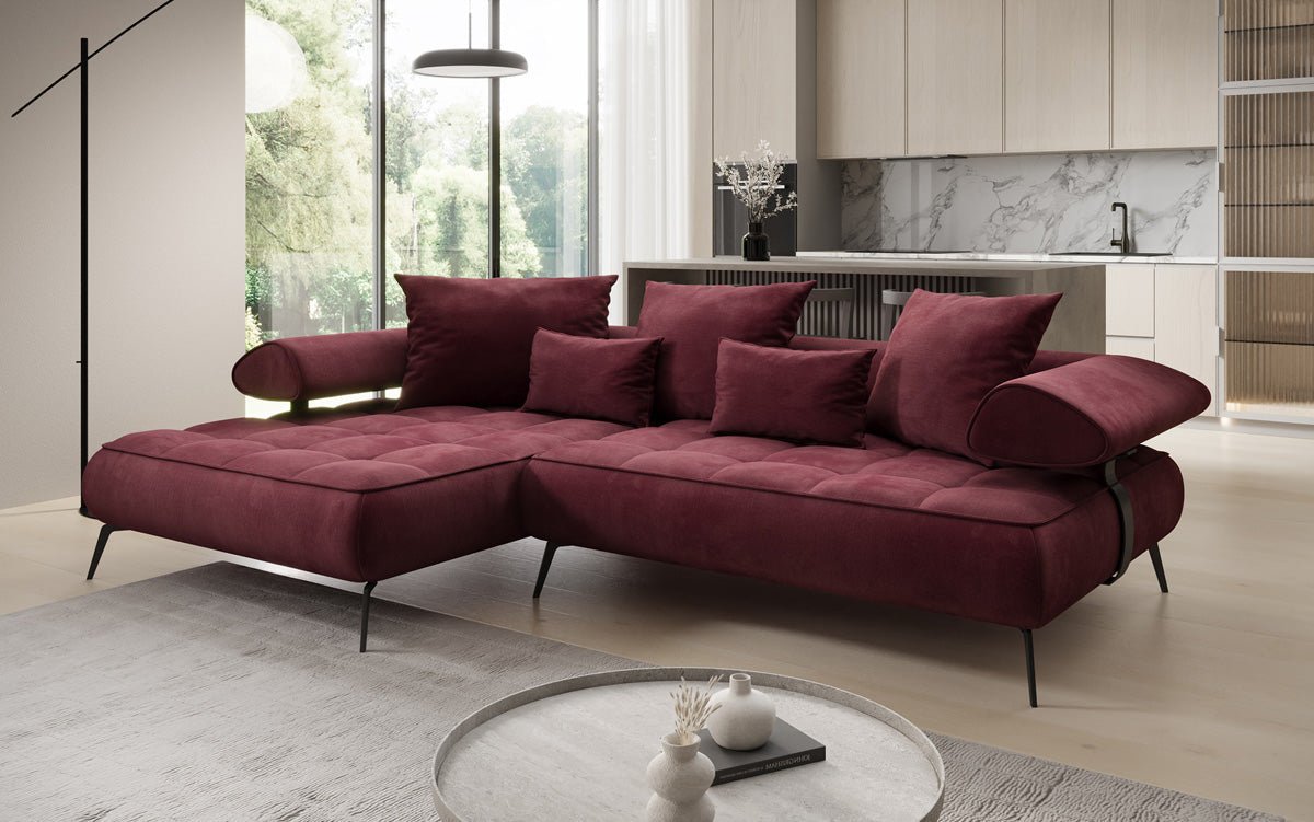 Luxuriöses Ecksofa Sydney L II: Samt, elektrisch verstellbar, stilvoll, bequem