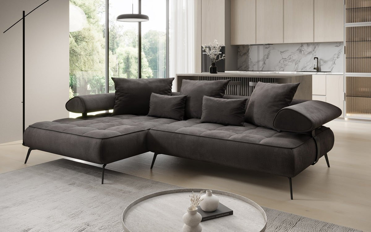 Luxuriöses Ecksofa Sydney L II: Samt, elektrisch verstellbar, stilvoll, bequem