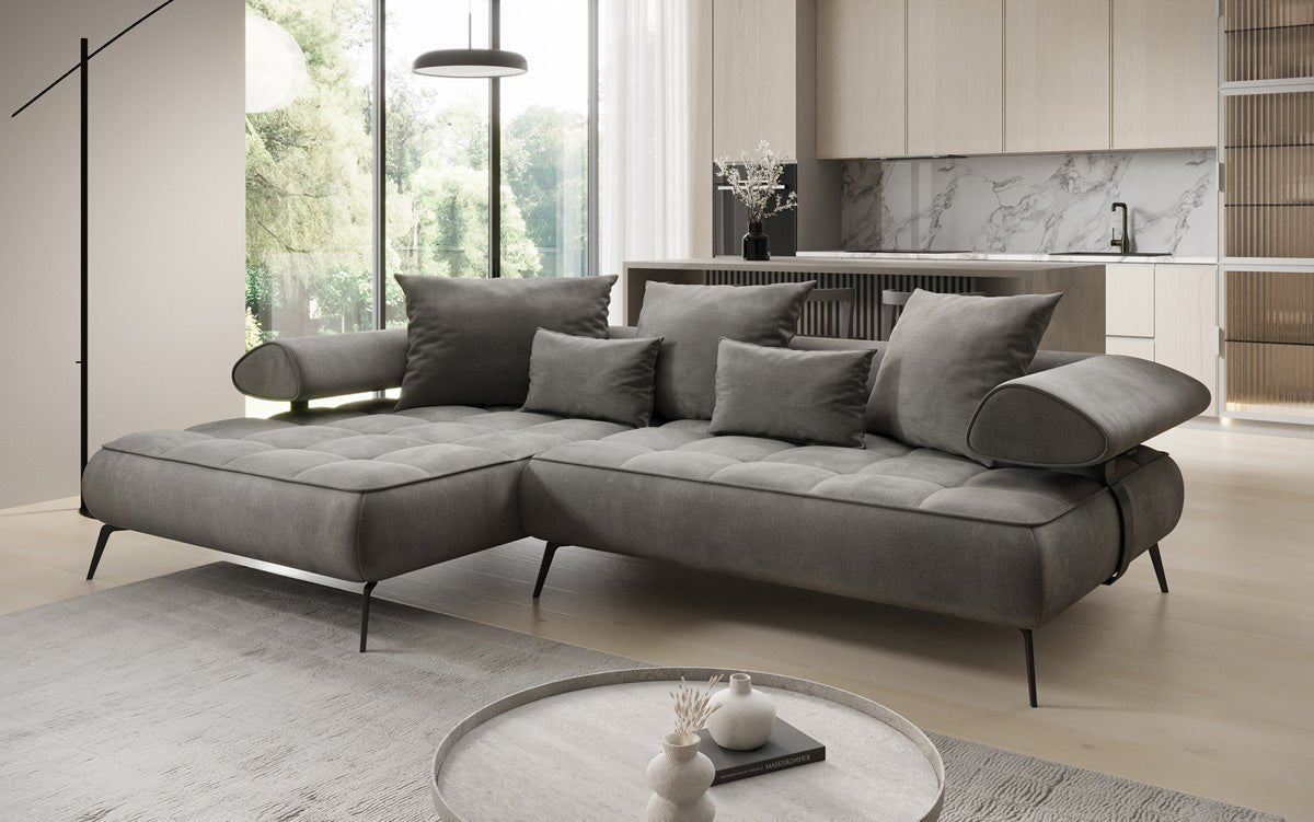 Luxuriöses Ecksofa Sydney L II: Samt, elektrisch verstellbar, stilvoll, bequem
