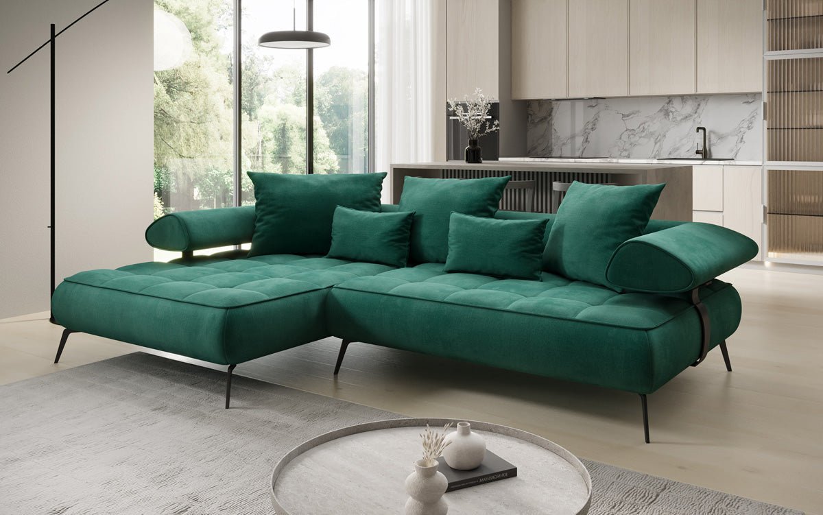 Luxuriöses Ecksofa Sydney L II: Samt, elektrisch verstellbar, stilvoll, bequem