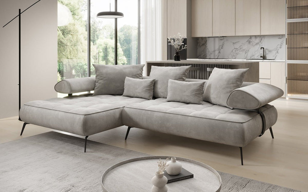 Luxuriöses Ecksofa Sydney L II: Samt, elektrisch verstellbar, stilvoll, bequem
