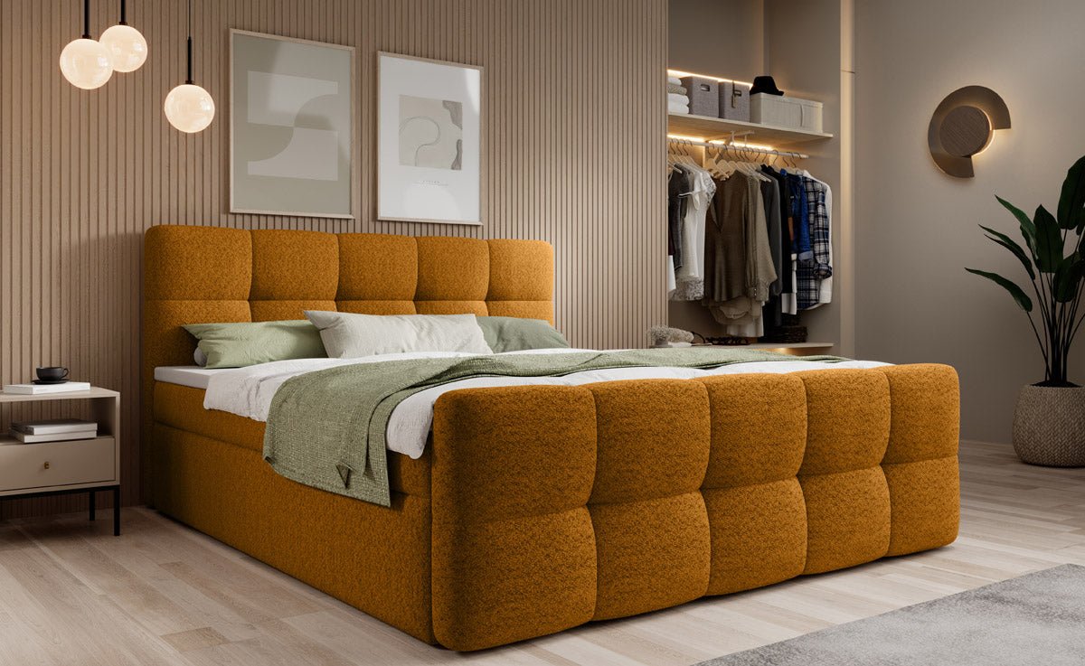 Luxuriöses Bouclé Boxspringbett Cozy: Eleganter Komfort mit Praktischem Stauraum