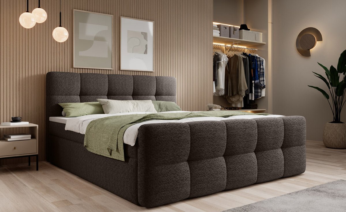 Luxuriöses Bouclé Boxspringbett Cozy: Eleganter Komfort mit Praktischem Stauraum