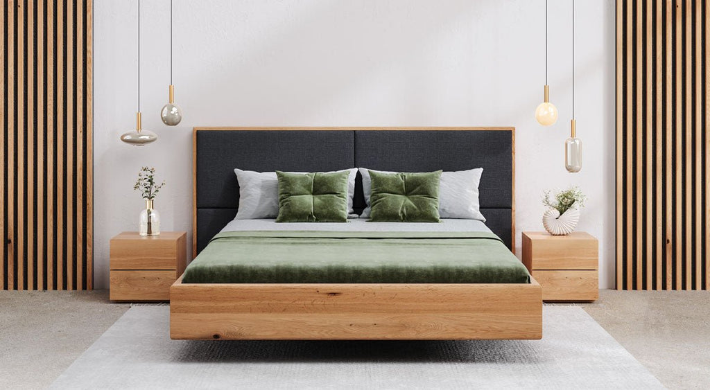 Elegantes Massivholz-Bett Valent: Schwebendes Design, Eiche, Luxus für Ihr Schlafzimmer