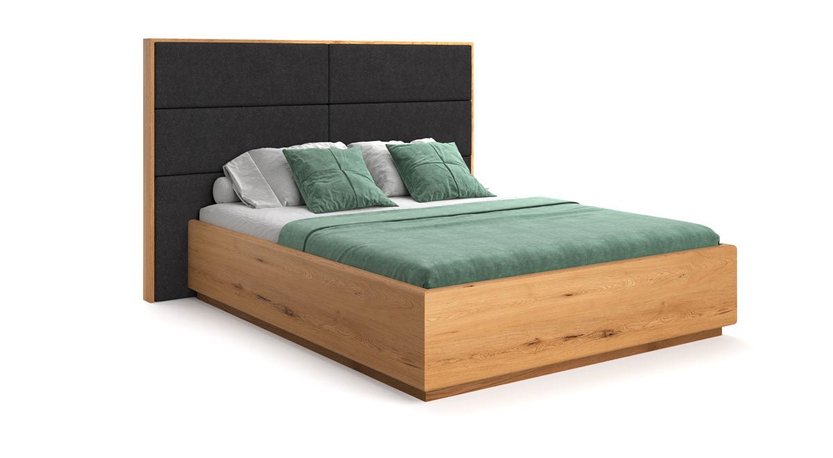 Massives Eichenholzbett Valent: Eleganter Stauraum, Modernes Design, Perfekter Schlafkomfort