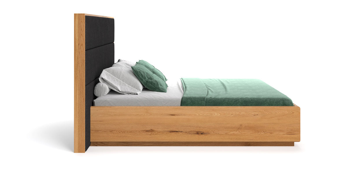 Massives Eichenholzbett Valent: Eleganter Stauraum, Modernes Design, Perfekter Schlafkomfort