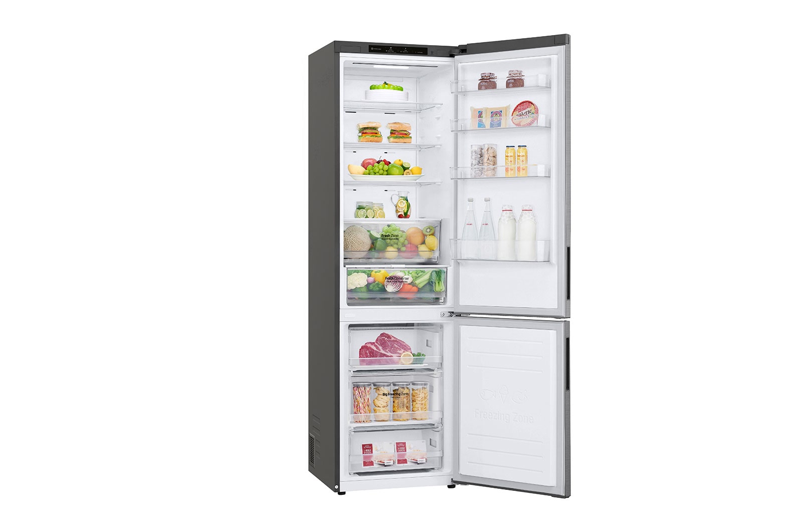 LG Kühl-Gefrierkombination 384L, Inverter Linear Kompressor, A-Klasse, Platinum Silber