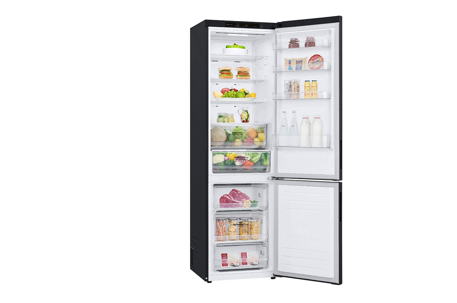 LG Kühl-Gefrierkombination 384L, 203cm Hoch, Inverter Linear Kompressor, Matt Schwarz, Effizient & Leise