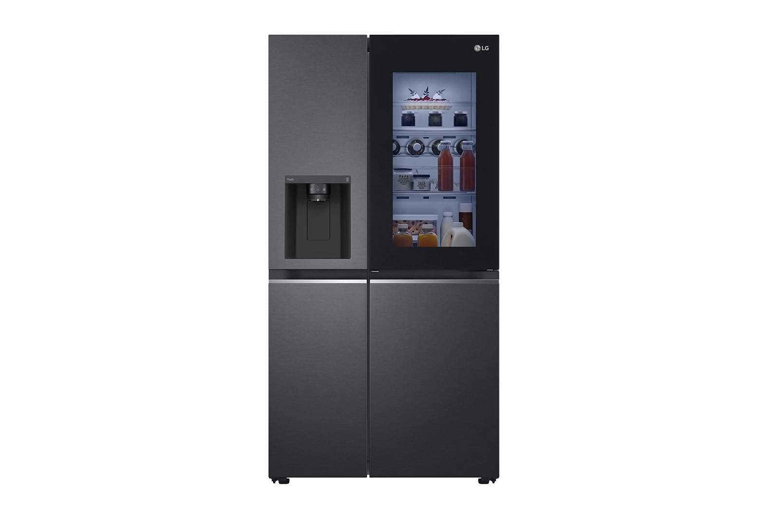LG InstaView Side-by-Side Kühlschrank, 635L, Eis-, Wasser, Total No Frost, Matt Schwarz