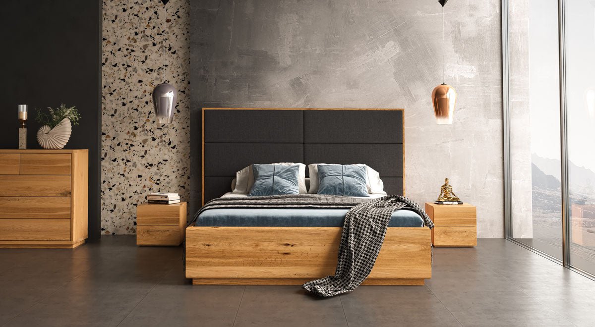 Massives Eichenholzbett Valent: Eleganter Stauraum, Modernes Design, Perfekter Schlafkomfort