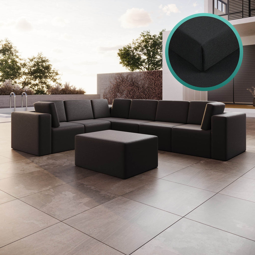 Premium Wetterfester Gartensofa Bezug L-Maxi mit Hocker – Stilvoller Schutz
