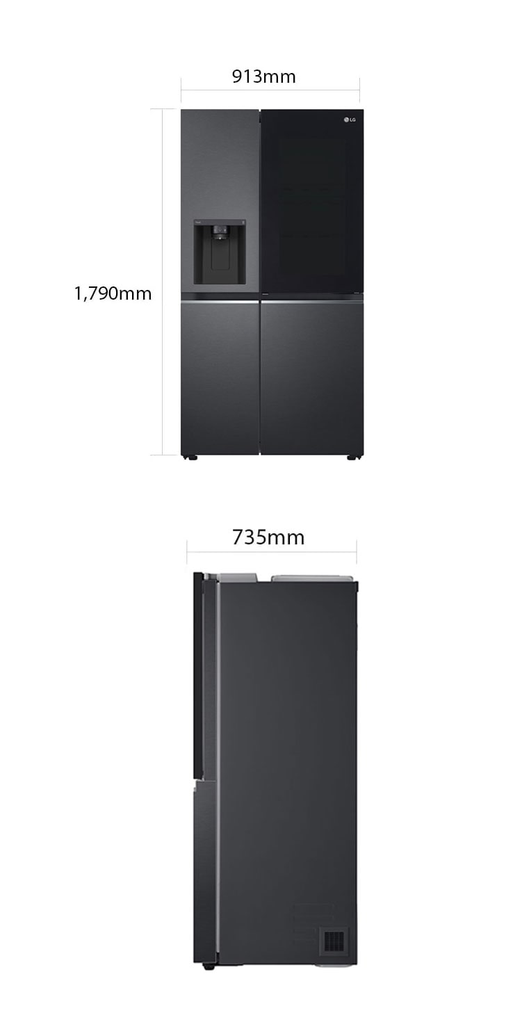 LG InstaView Side-by-Side Kühlschrank, 635L, Eis-, Wasser, Total No Frost, Matt Schwarz
