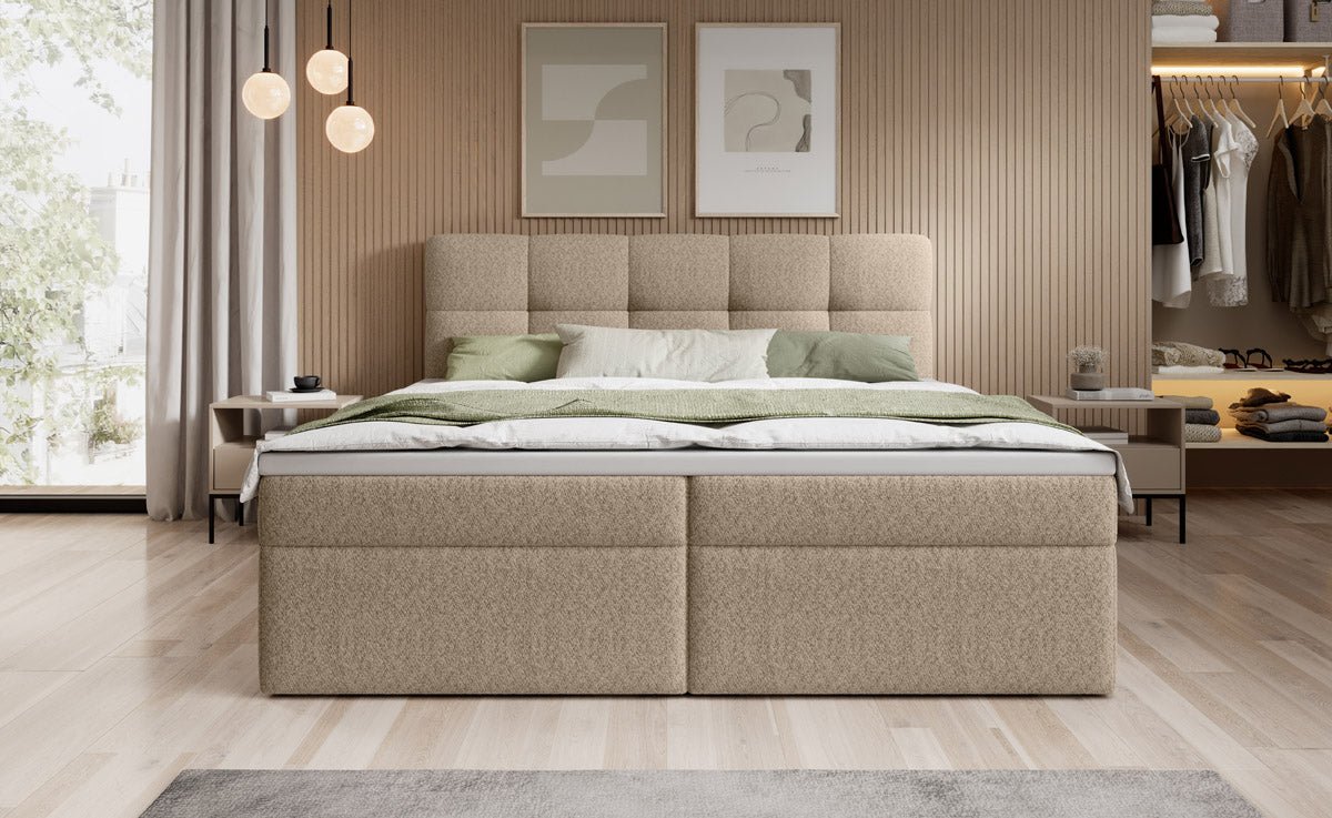 Luxuriöses Boxspringbett Cozy II Bouclé mit Integriertem Stauraum und Komfort