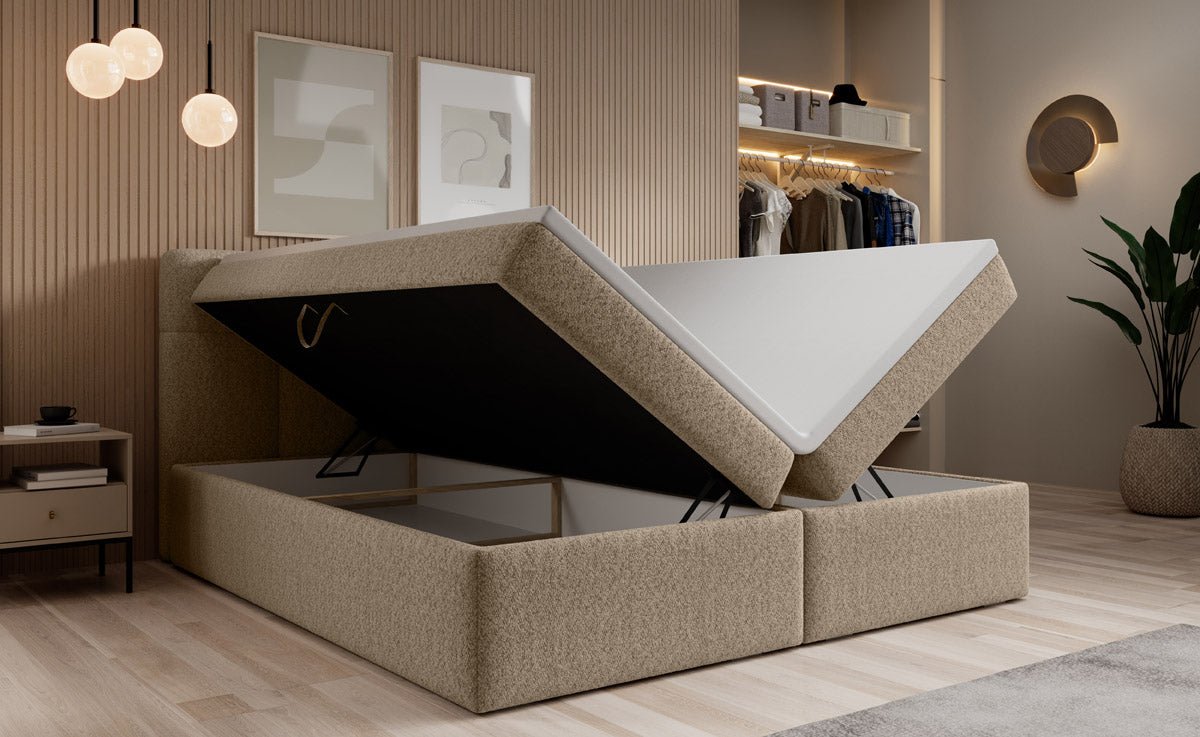 Luxuriöses Boxspringbett Cozy II Bouclé mit Integriertem Stauraum und Komfort