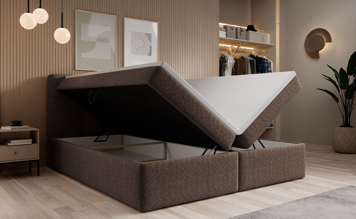 Luxuriöses Boxspringbett Cozy II Bouclé mit Integriertem Stauraum und Komfort