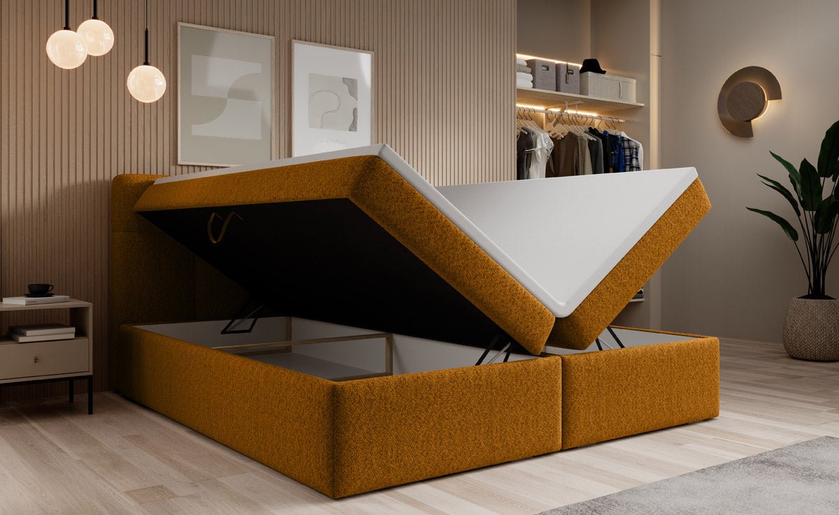 Luxuriöses Boxspringbett Cozy II Bouclé mit Integriertem Stauraum und Komfort