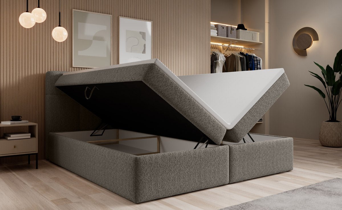 Luxuriöses Boxspringbett Cozy II Bouclé mit Integriertem Stauraum und Komfort