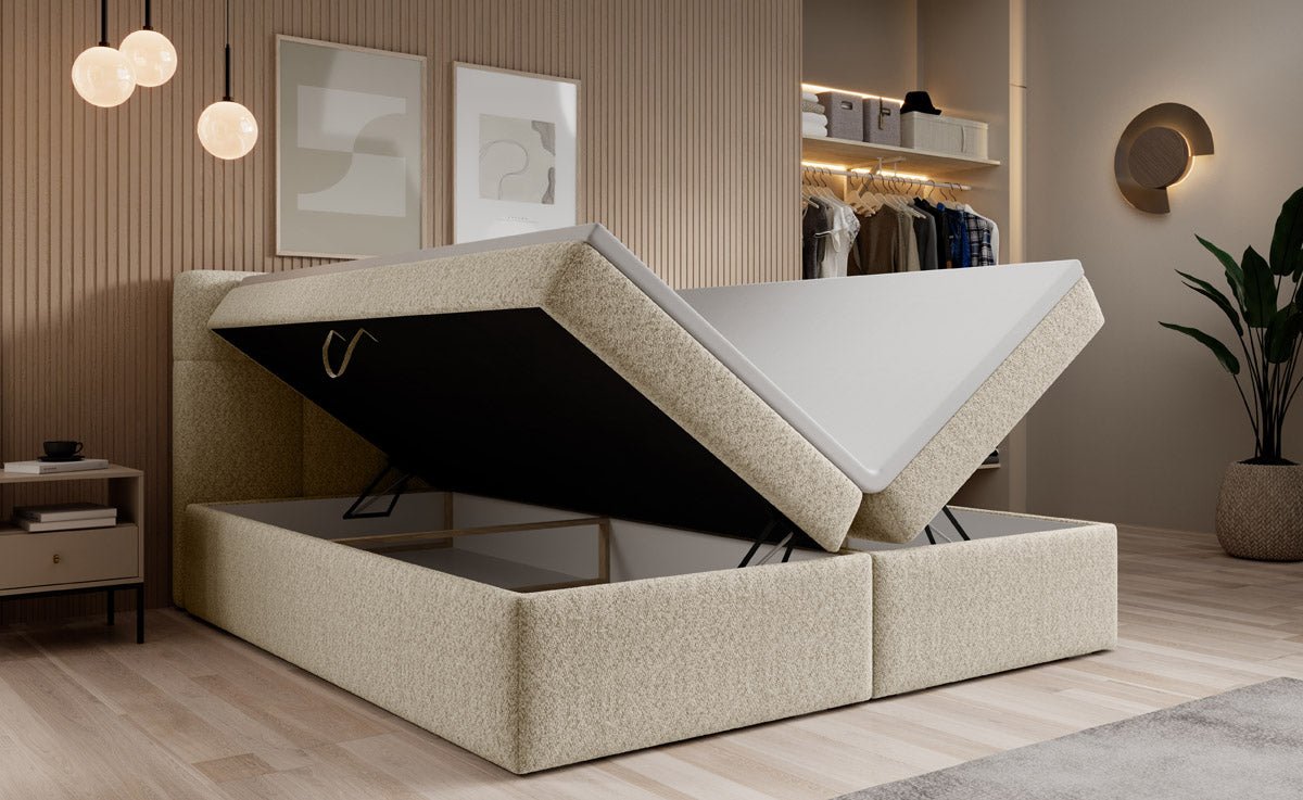 Luxuriöses Boxspringbett Cozy II Bouclé mit Integriertem Stauraum und Komfort