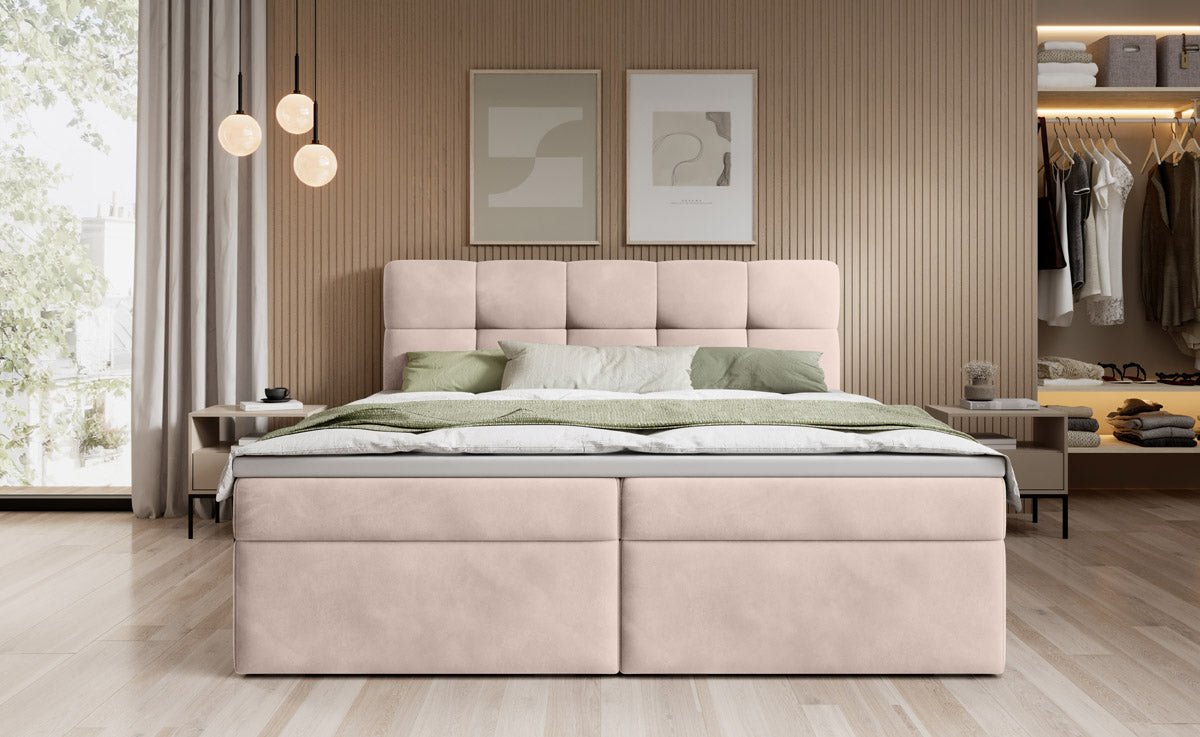 Luxuriöses Samt Boxspringbett Cozy II mit Integriertem Stauraum und Topper