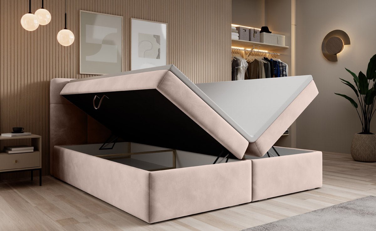 Luxuriöses Samt Boxspringbett Cozy II mit Integriertem Stauraum und Topper