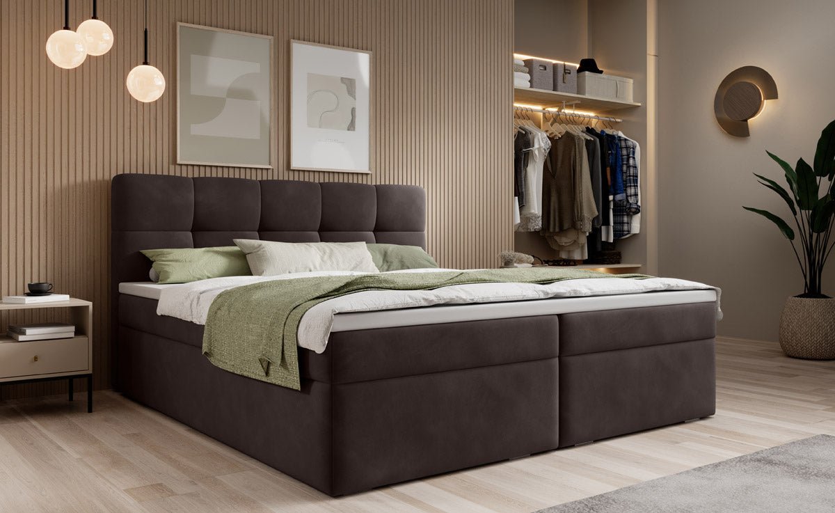 Luxuriöses Samt Boxspringbett Cozy II mit Integriertem Stauraum und Topper