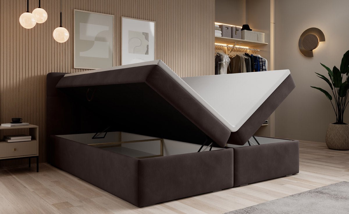 Luxuriöses Samt Boxspringbett Cozy II mit Integriertem Stauraum und Topper
