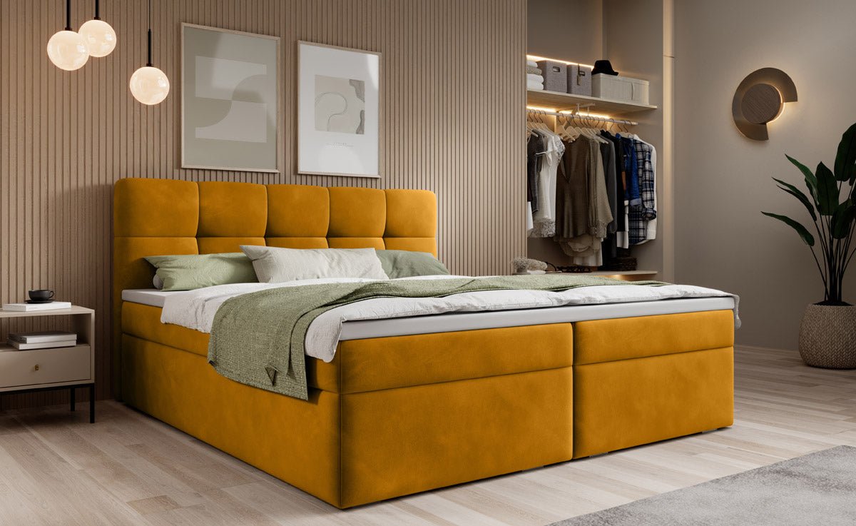 Luxuriöses Samt Boxspringbett Cozy II mit Integriertem Stauraum und Topper
