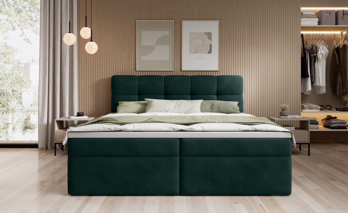 Luxuriöses Samt Boxspringbett Cozy II mit Integriertem Stauraum und Topper