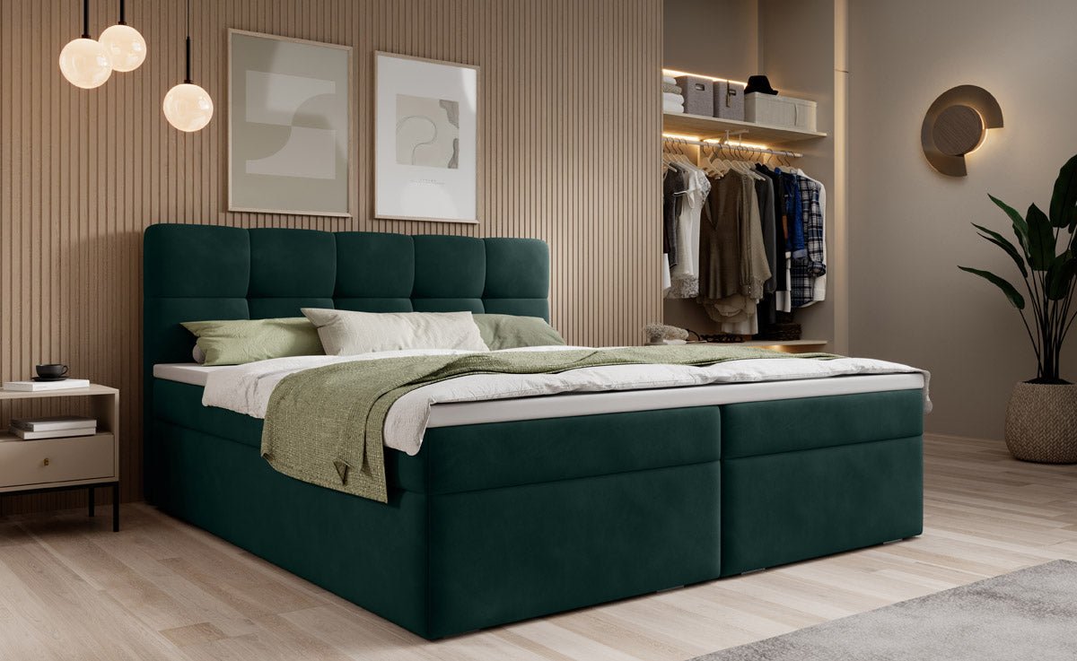 Luxuriöses Samt Boxspringbett Cozy II mit Integriertem Stauraum und Topper