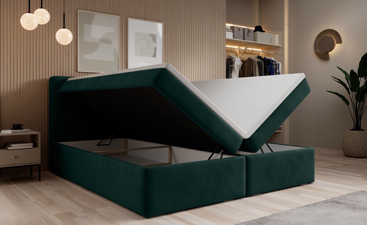 Luxuriöses Samt Boxspringbett Cozy II mit Integriertem Stauraum und Topper