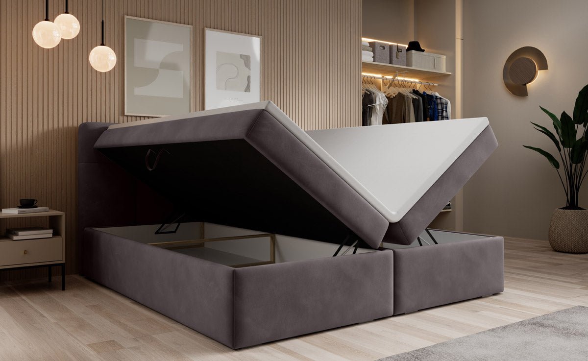 Luxuriöses Samt Boxspringbett Cozy II mit Integriertem Stauraum und Topper