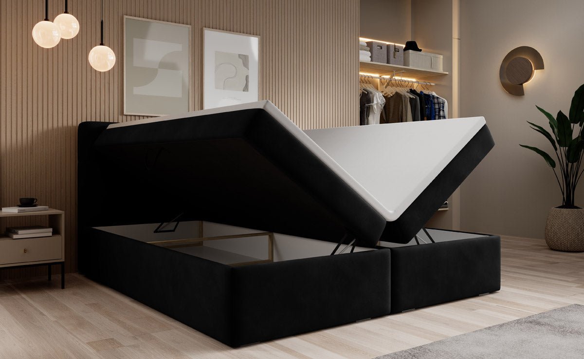 Luxuriöses Samt Boxspringbett Cozy II mit Integriertem Stauraum und Topper