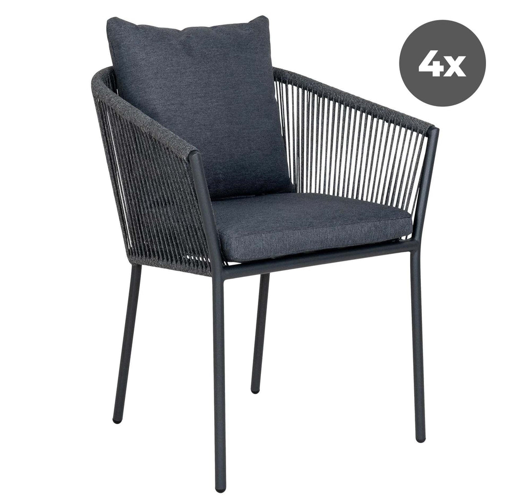4er Set Elegante Tavira Gartenstühle Schwarz/Grau – Robust, Komfortabel, Wetterfest