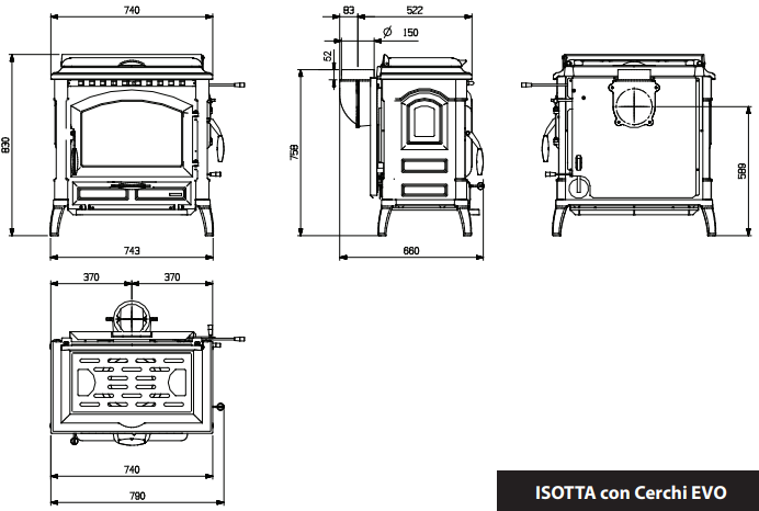 Isotta Con Cerchi Evo Holzofen mit Kochplatte 11,9 kW