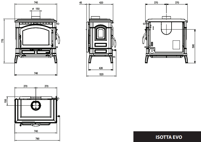 Robuster Gusseisen Holzofen Isotta Evo 11,9 kW für große Räume