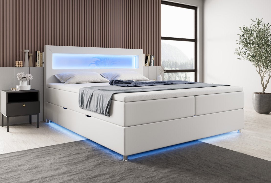 Komfortables Boxspringbett Relax: LED, Stauraum, USB-C, Kunstleder – Perfekter Schlaf