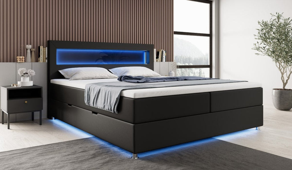Komfortables Boxspringbett Relax: LED, Stauraum, USB-C, Kunstleder – Perfekter Schlaf