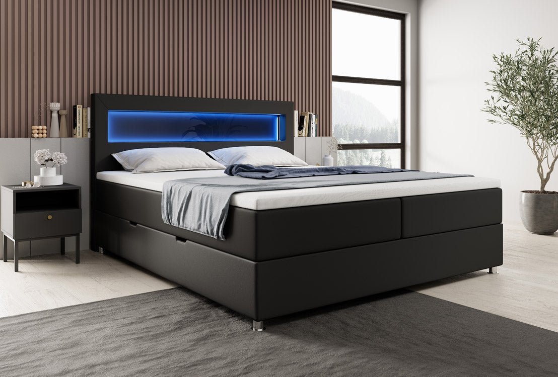 Komfortables Boxspringbett Relax: LED, Stauraum, USB-C, Kunstleder – Perfekter Schlaf