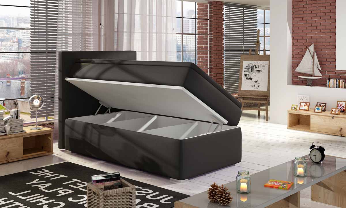 Luxuriöses Boxspringbett Relio mit Stauraum, 90x200 cm, Komfort Matratze, modernes Design