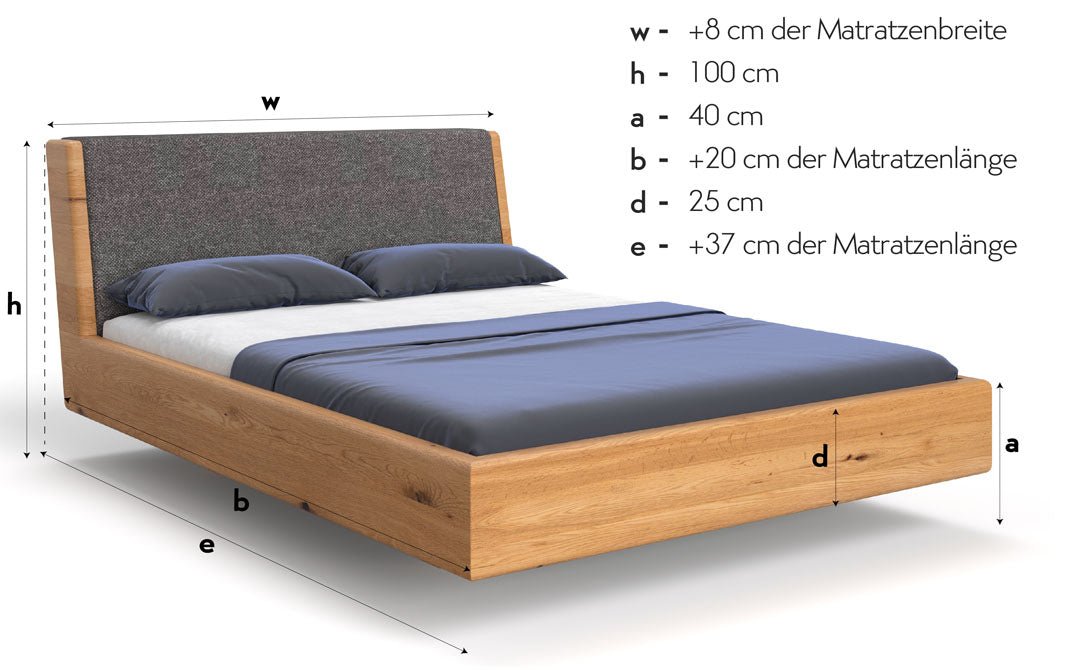 Elegantes Designer Massivholz-Bett Cassian aus Eiche mit Schwebefunktion