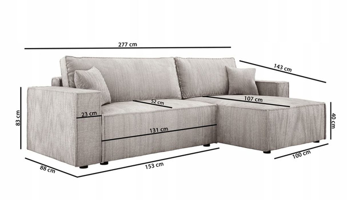 Luxuriöses Velanova Cord Ecksofa mit Schlaffunktion und praktischem Stauraum