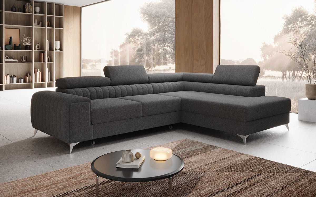 Luxuriöses L-förmiges Bouclé-Designsofa Aurea mit Schlaffunktion und Klappmechanismus
