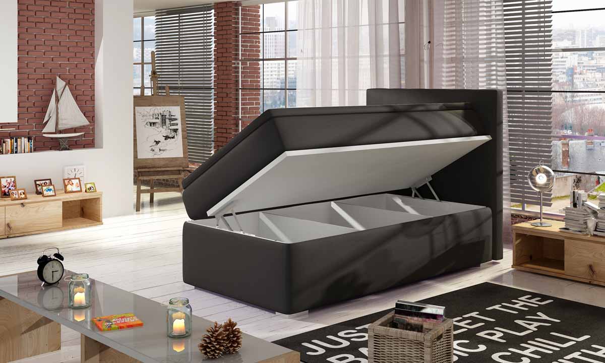 Luxuriöses Boxspringbett Relio mit Stauraum, 90x200 cm, Komfort Matratze, modernes Design