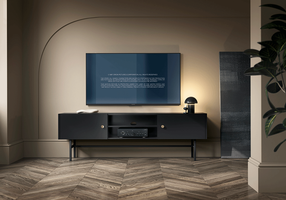 Elegantes Designer Lowboard Liora Schwarz für stilvolles Wohnen und Medienaufbewahrung