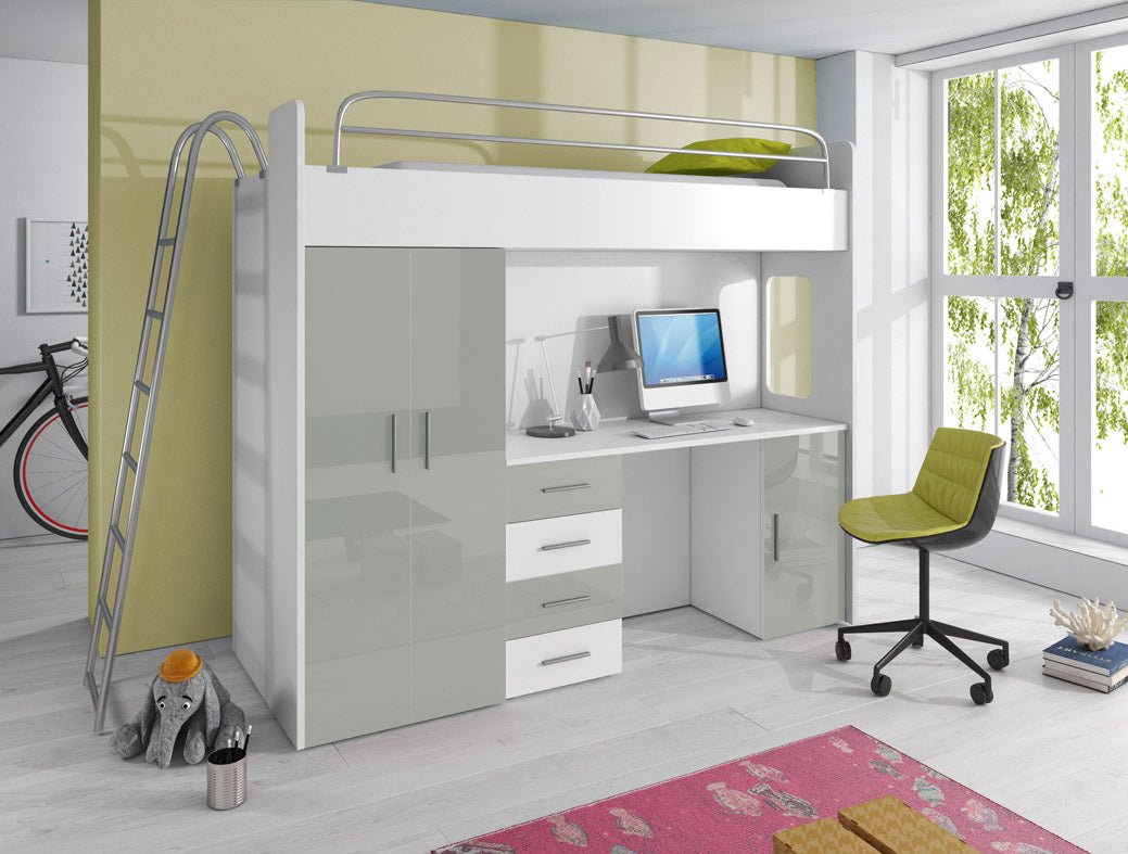 Funktionelles Kinderhochbett Study mit integriertem Schreibtisch und Stauraum